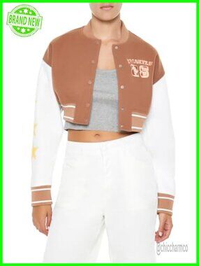 Cropped Varsity Letterman Jacket with Chenille Patch